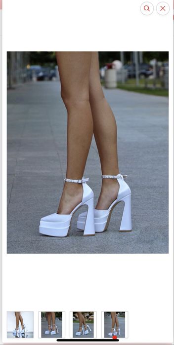 Бели официални сатенени обувки на ток