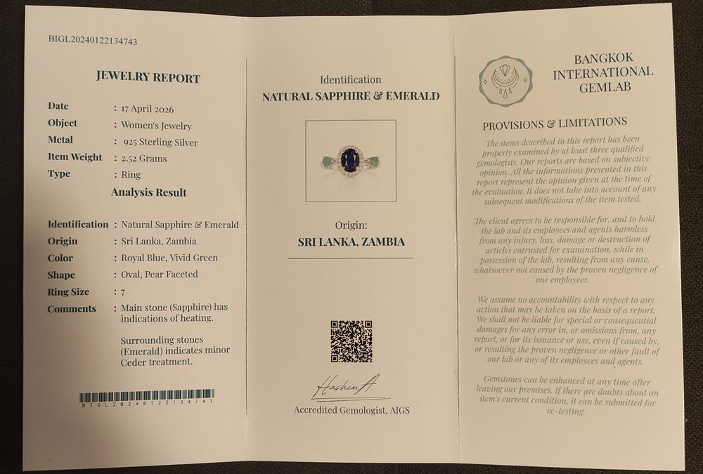 Сребърен пръстен с голям Сапфир Royal Blue и Изумруди със сертификат