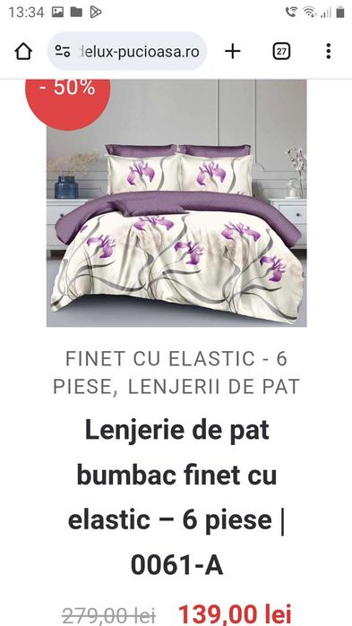 Lanjerie de pat 6 piese bumbac finet