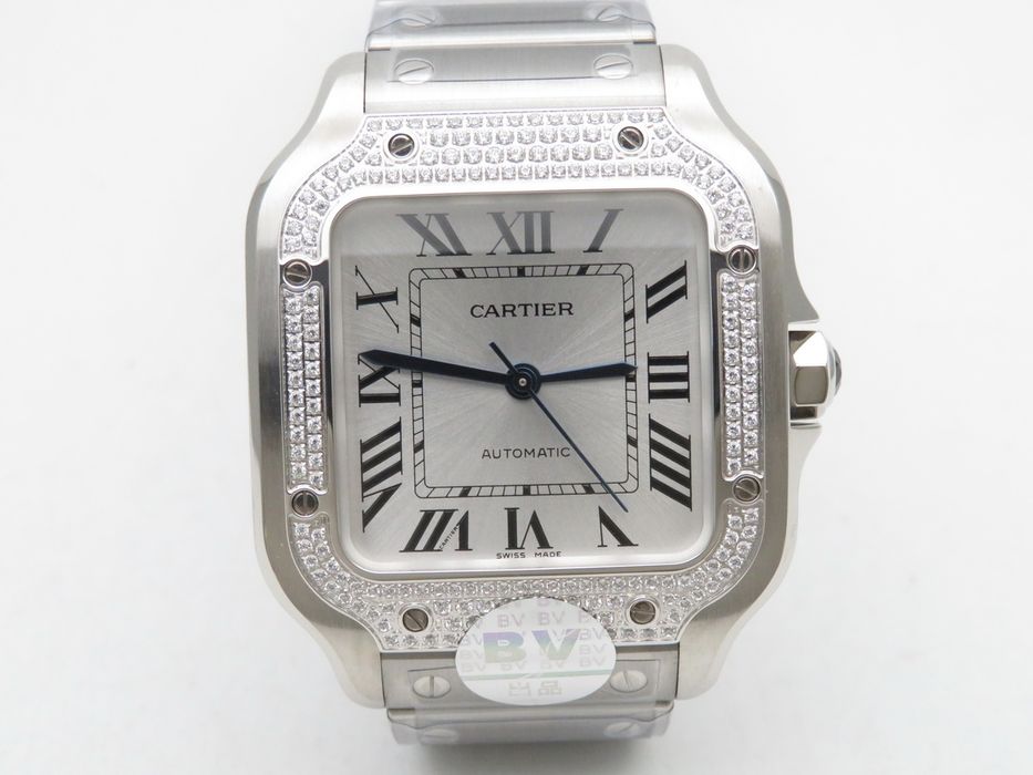 Cartier Santos de Cartier 35mm Дамски - Диамантен Безел - Бял Циферблат - QC Снимки