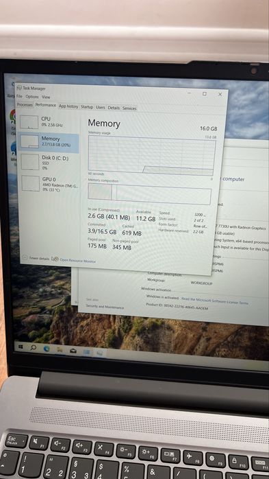 Laptop lenovo ryzen 7 7730U 16gb ram 512 ssd m2