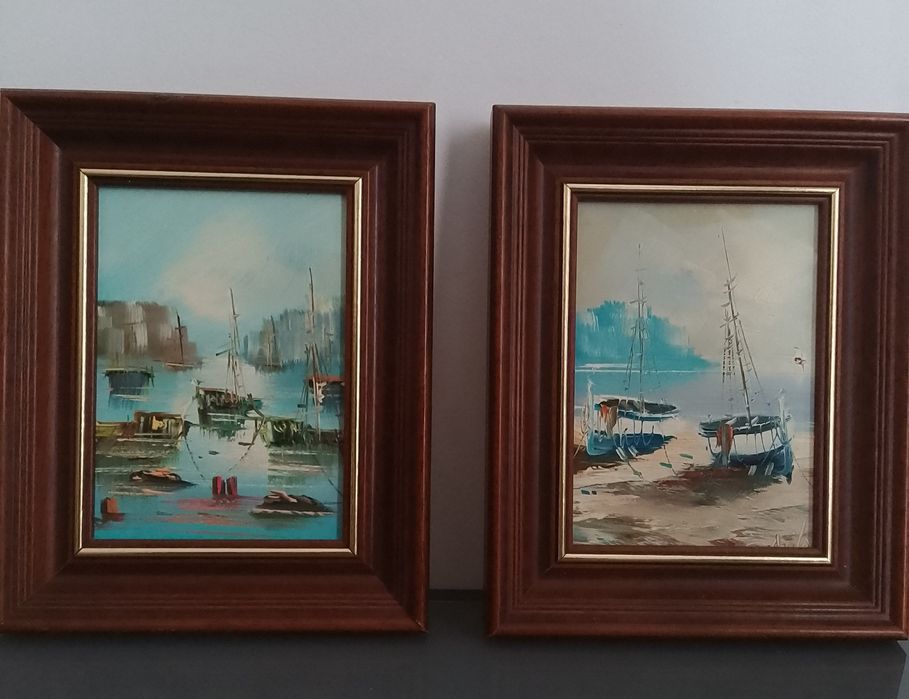 2 tablouri deosebite în vopsea acrilica pe pânză, înrămate (galerie d