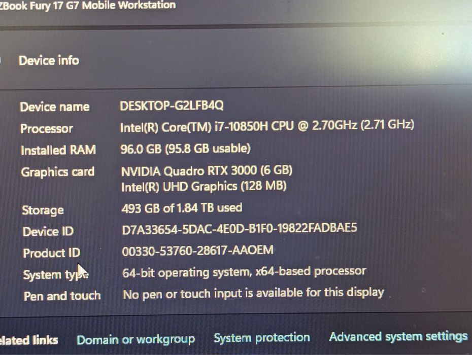 Laptop Gaming / Workstation Zbook Fury 17 G7 64 GB Ram
