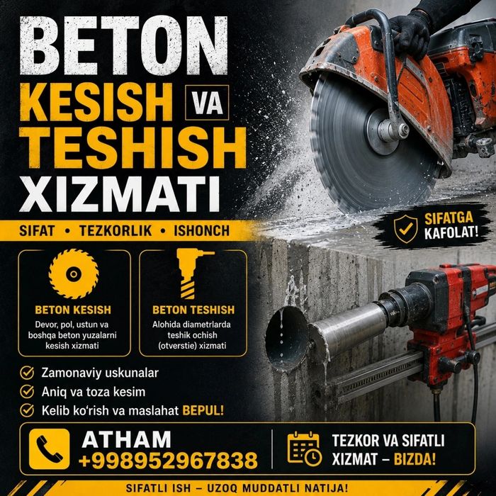 Beton kesish va Teshish Xizmati