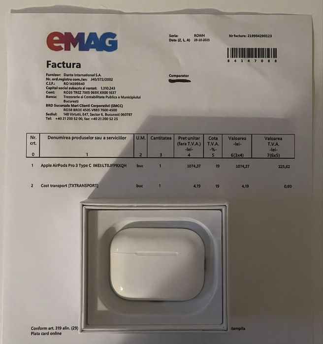 Apple AirPods Pro 3 cu factură (full box)