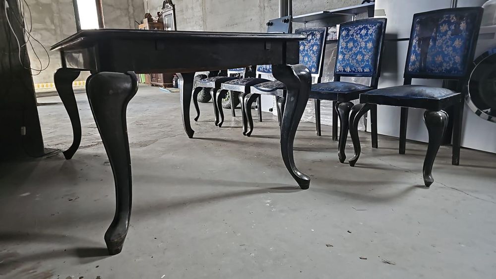 Set sufragerie vintage stil baroc – bufete, masă cu geam și 6 scaune