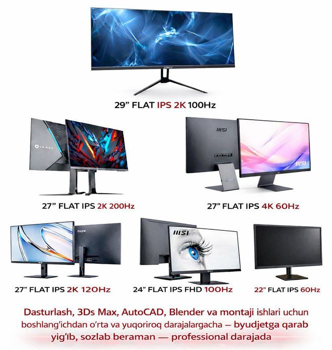 Dasturlash, 3D, Montaj va Dizayn uchun PC yig‘ib beraman