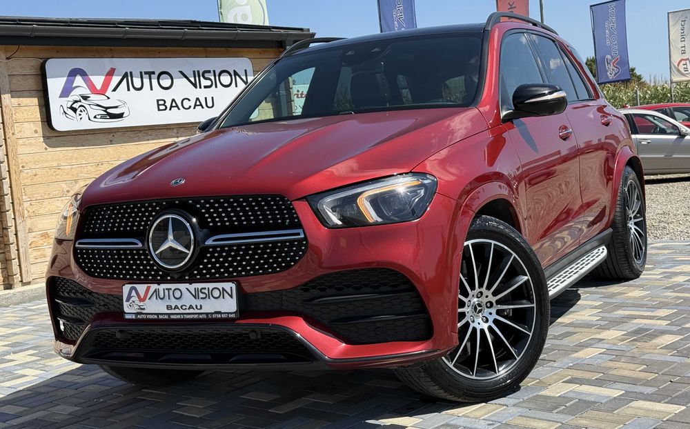 *RATE*Mercedes GLE450 W167 hybrid benzina 367CP 4MATIC//AIRMATIC panorama 2021 AMG Burmeister full km real impecabil culoare deosebita Rosu Manufaktur