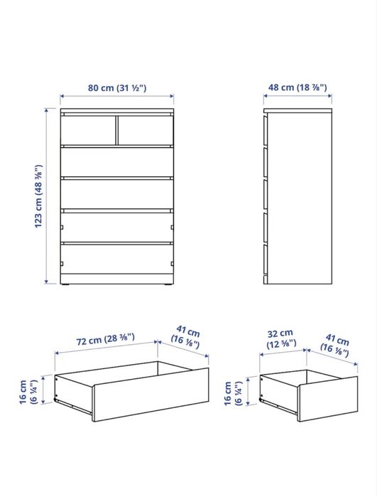 Комод IKEA Мальм, 80x48x123 см, белый
