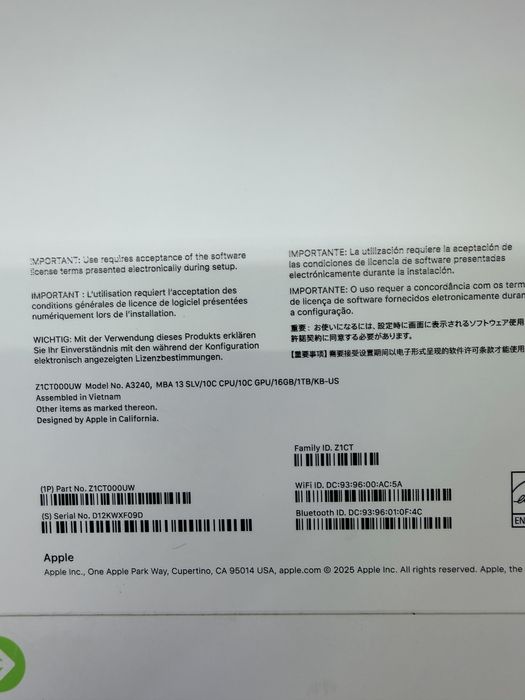 Macbook Air 13.6 16/1TB M5
