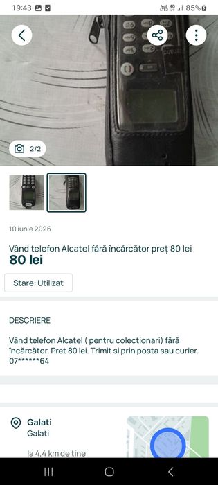 Vand telefon Alcatel fără încărcător 80 lei