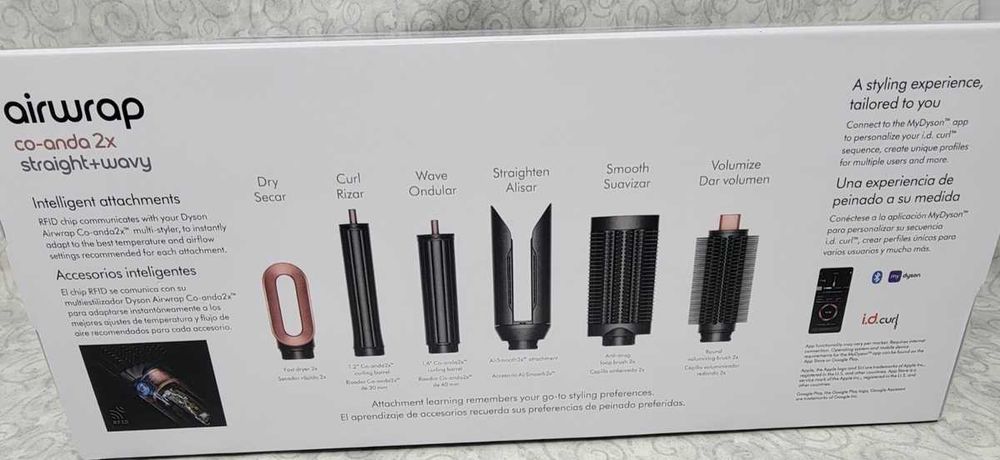 DYSON аrwrap Co-anda2x Straight+Wavy– Много приставки, функции + Bluethooth, ЧИСТО НОВO