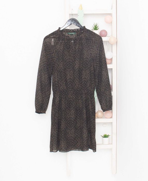 RALPH LAUREN оригинална дамска рокля черно бежова с принт прозрачна S