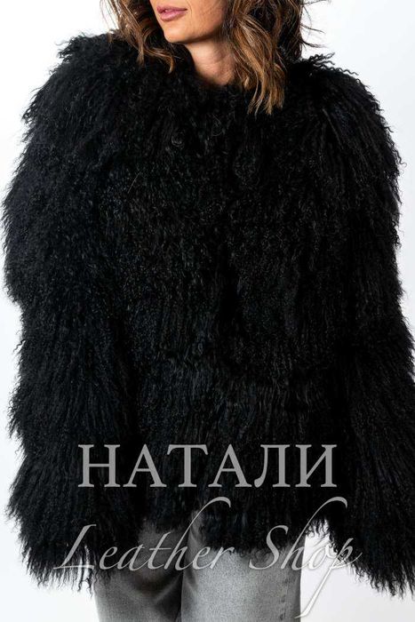 Дамски ексклузивен кожух Алина Black от Монголско агне