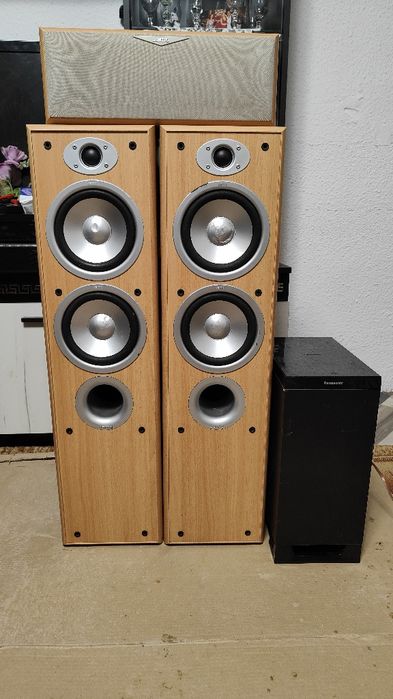 Тонколони Jamo + ресивър Sony + субуфер Panasonic