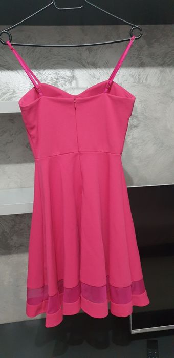 Rochie eleganta cu bretele subtiri si cupe, Roz, 34/XS