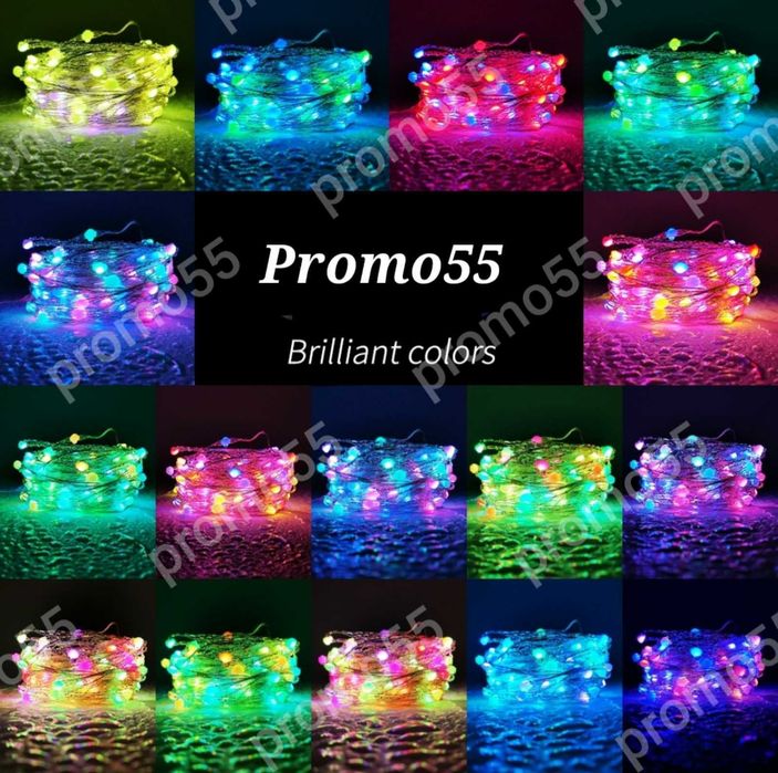 Коледни Лампички за Елха и Декорация 10м. с Дистанционно, Блутут, RGB