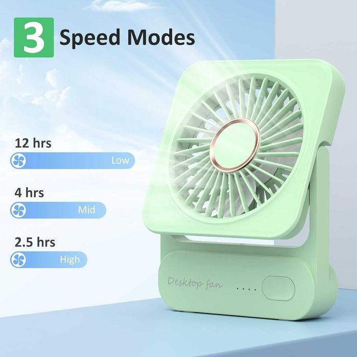 Ajgvq Настолен, мини, USB вентилатор с живот на батерията 12 часа