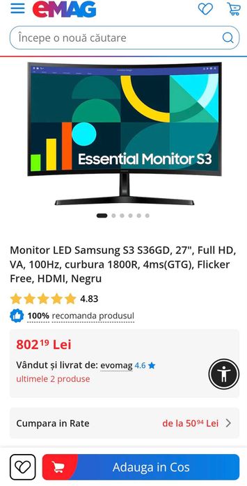 Monitor Led Samsung 27" Curved Sigilat!