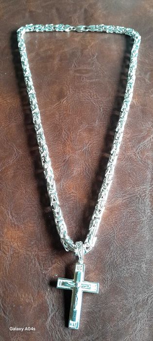 47/Сребърен Синджир Валцована Кралска плетка със Кръст-105грама.