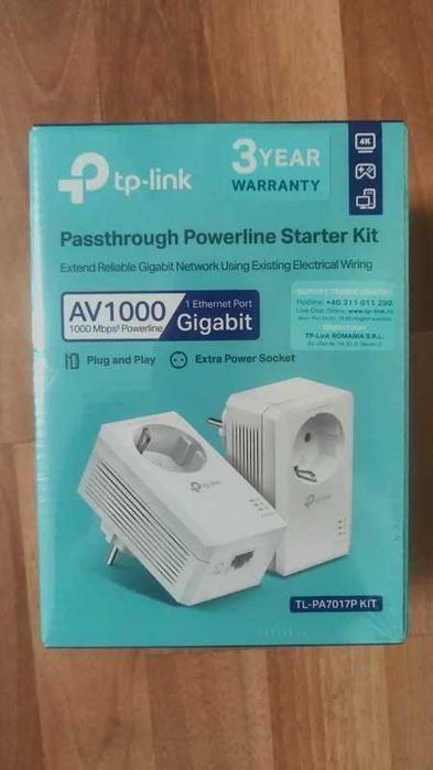 Kit Adaptor Powerline Tp-Link TL-PA7017P KIT, AV1000 Gigabit