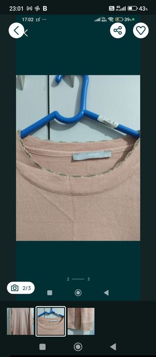 Bluză nouă roz cu inserții aurii, mărimea M. Transport 5 lei