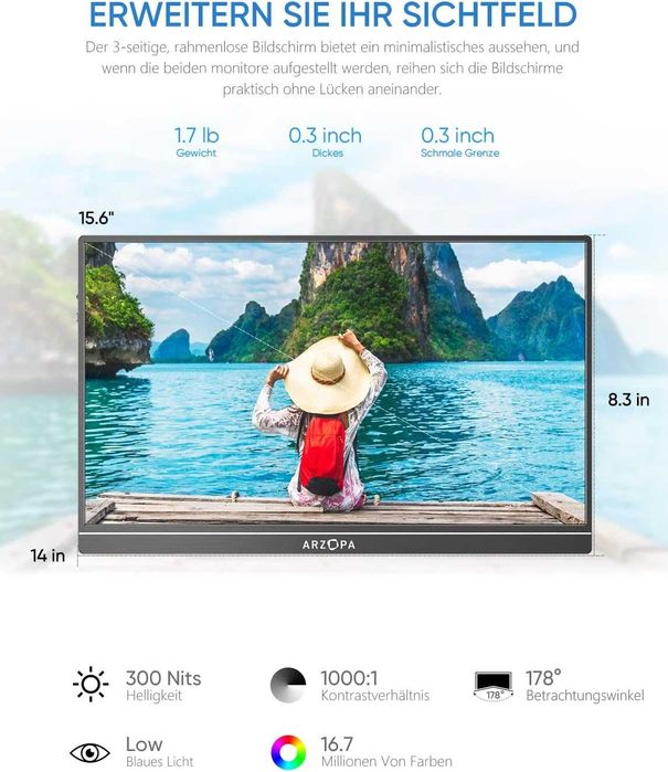 Monitor portabil ARZOPA 15.6" FHD 1080P – Ca nou / Folosit extrem de puțin