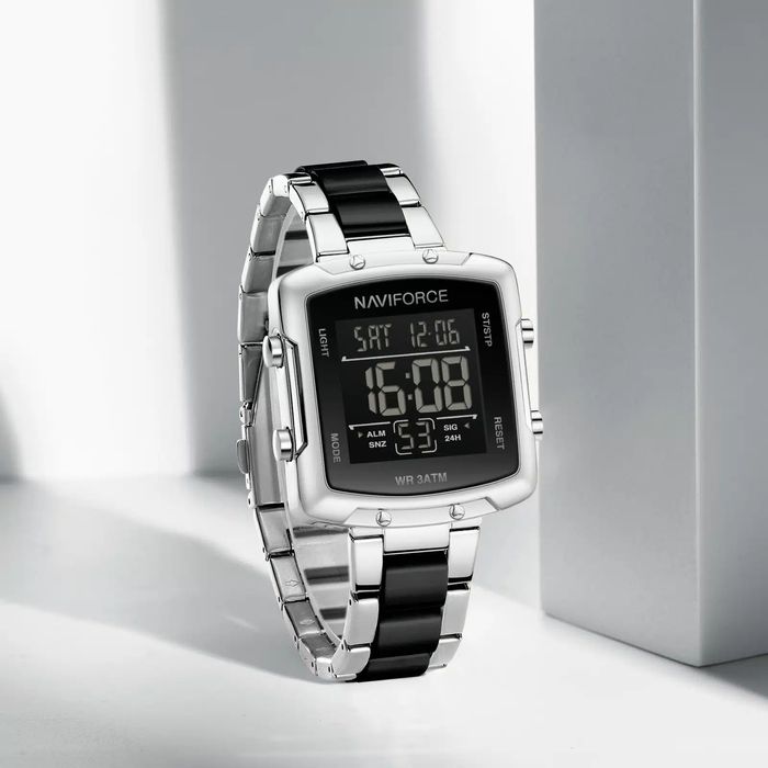 Ceas Digital cu Afișaj NAVIFORCE Dama  Silver -Black Elegant  Deosebit