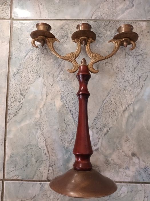 Свещник бронз и дърво