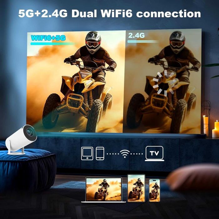 Мини проектор, интелигентен 4K 1080P проектор с WIFI 6 и Bluetooth