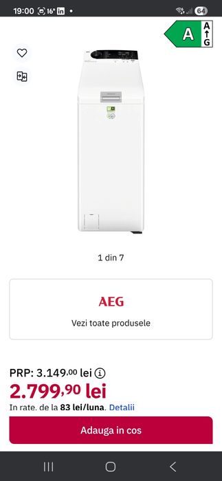 Masina spalat AEG - de reparat sau  pentru piese LTR7E273AE