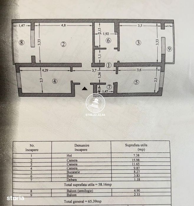 Apartament 3 camere de vanzare, DECOMANDAT, etaj intermediar, 66 mp -