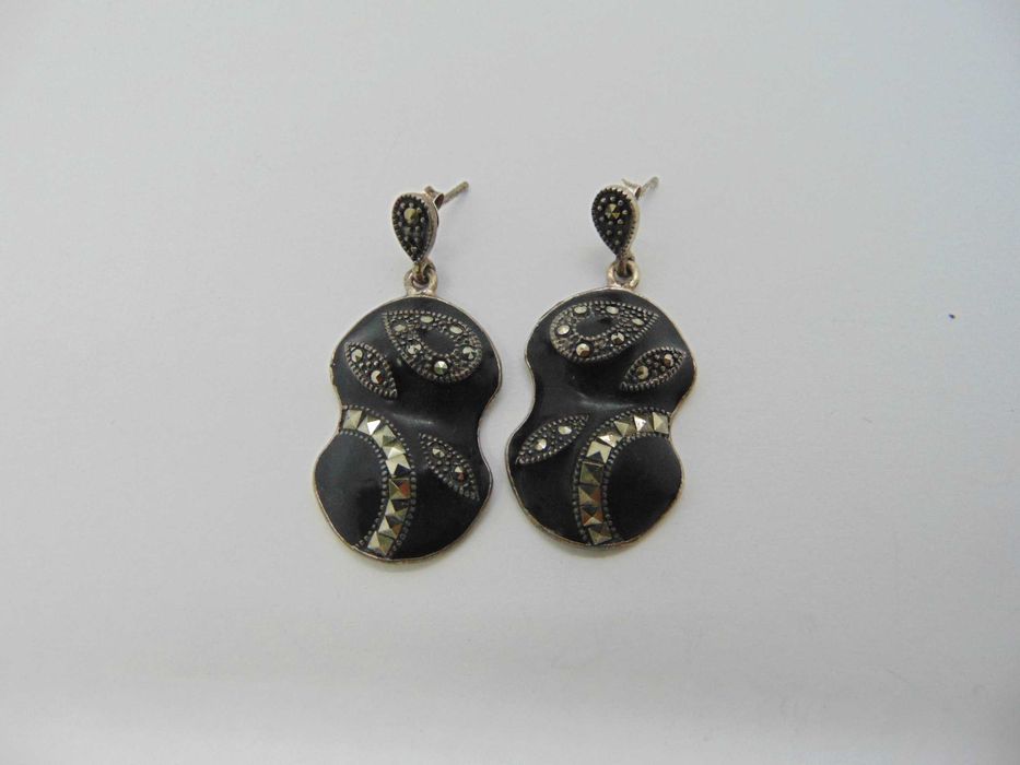 Cercei din argint cu marcasite si email