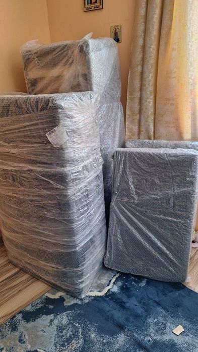 Диван, разтегателен, тъмносив с ракла