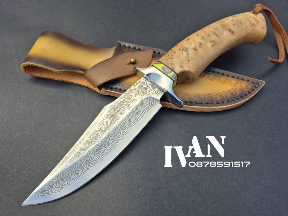 Ловен нож-Дамаска стомана VG10 с 67 слоя ламинат с кожена кания