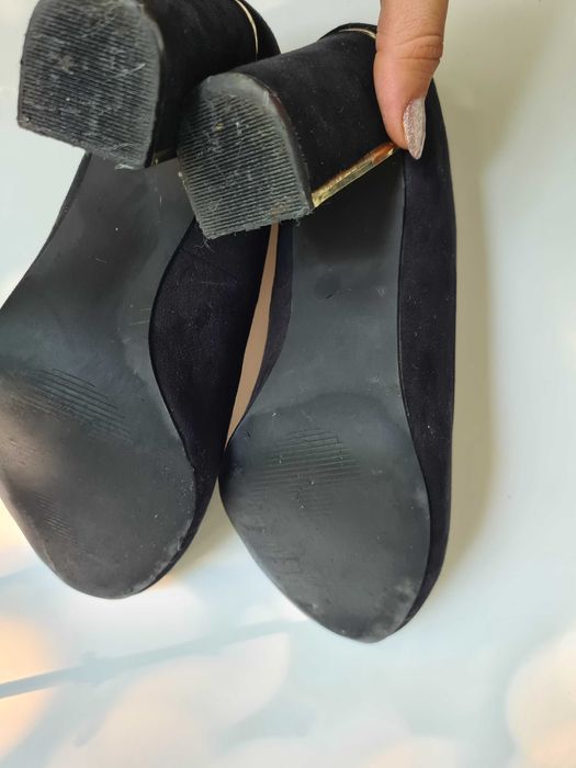 Pantofi negri imitatie piele intoarsa 37 toc gros