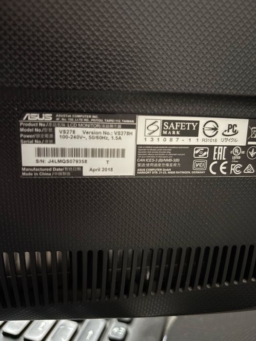 Монитор ASUS VS278, 27”, Full HD, 60 Гц