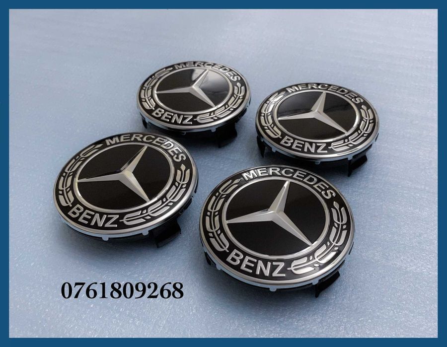 Set 4 capace negre 75mm jante aliaj Mercedes Benz