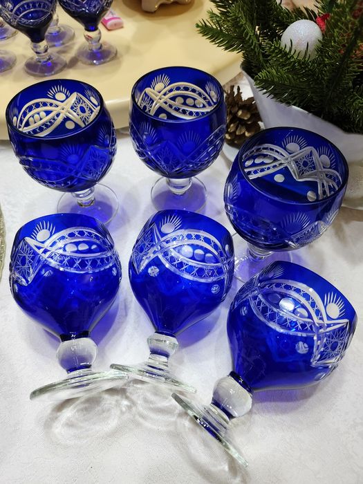 Комплект Кобалтово кристални чаши Bohemian