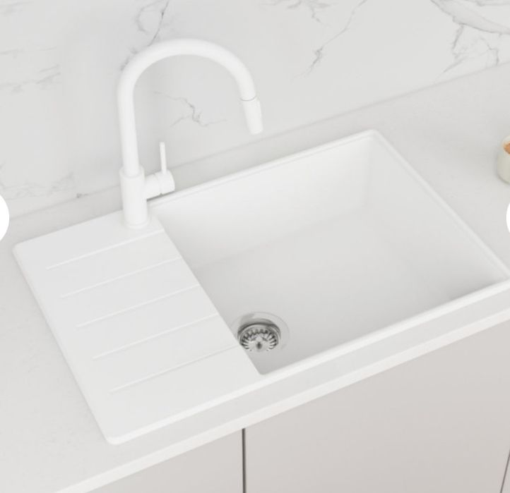 Chiuvetă alba granit cu o singură cuvă cu scurgător