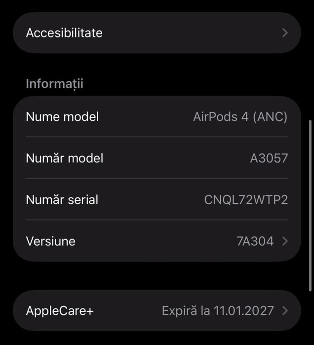 AirPods 4 ANC Apple, în stare foarte bună.