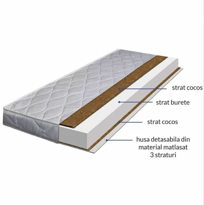 Patut din lemn masiv 120x60 cm Bria alb cu laterala culisanta si saltea cocos LUX 120x60x12 cm, reglabil pe 3 nivele