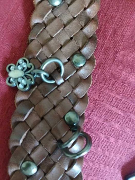 curea piele impletita Stefanel, cu decoratiuni metalice, marime universala