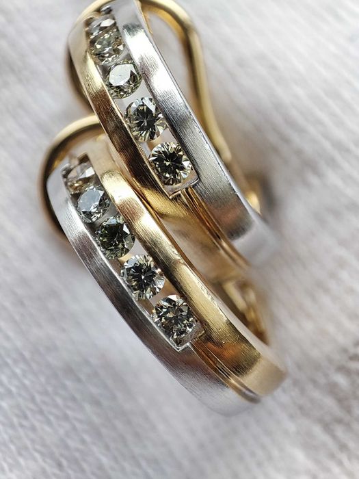 Cercei aur galben alb 14k Bicolor Half Creole Omega cu Diamant Briliant diamante briliante Certificat aur diamante ARTMAX