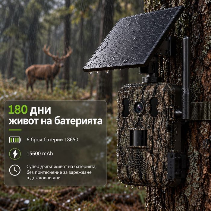 4G ловна камера A800 със соларен панел и презареждащи батерии – наблюдение на живо и нощно виждане