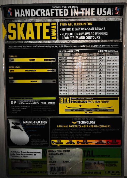 Vand snowboard Lib Tech Skate Banana 154cm legaturi Burton Mission L