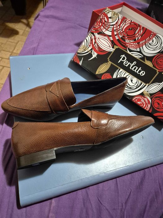 Pantofi dama, PERLATO, marime 42, piele naturala, maro, noi