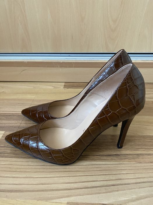 Pantofi stiletto piele croco, maro, marimea 38