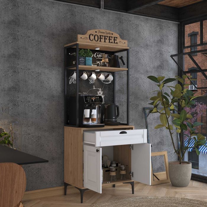 Кът за кафе Puzzle-home 3123, С осветление, Кухненски шкаф, 70х40х170