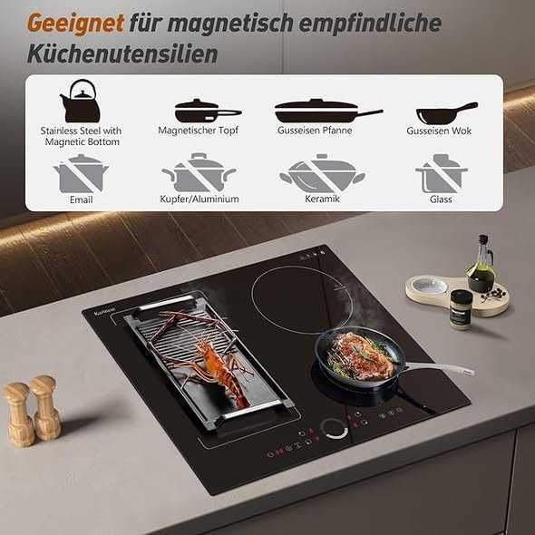 Plită cu inducție Karinear cu 4 plăci cu zone flexibile, Plită cu inducție 7200 W, 60 cm